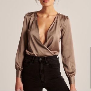 Abercrombie & Fitch Satin Long Sleeve Body Suit